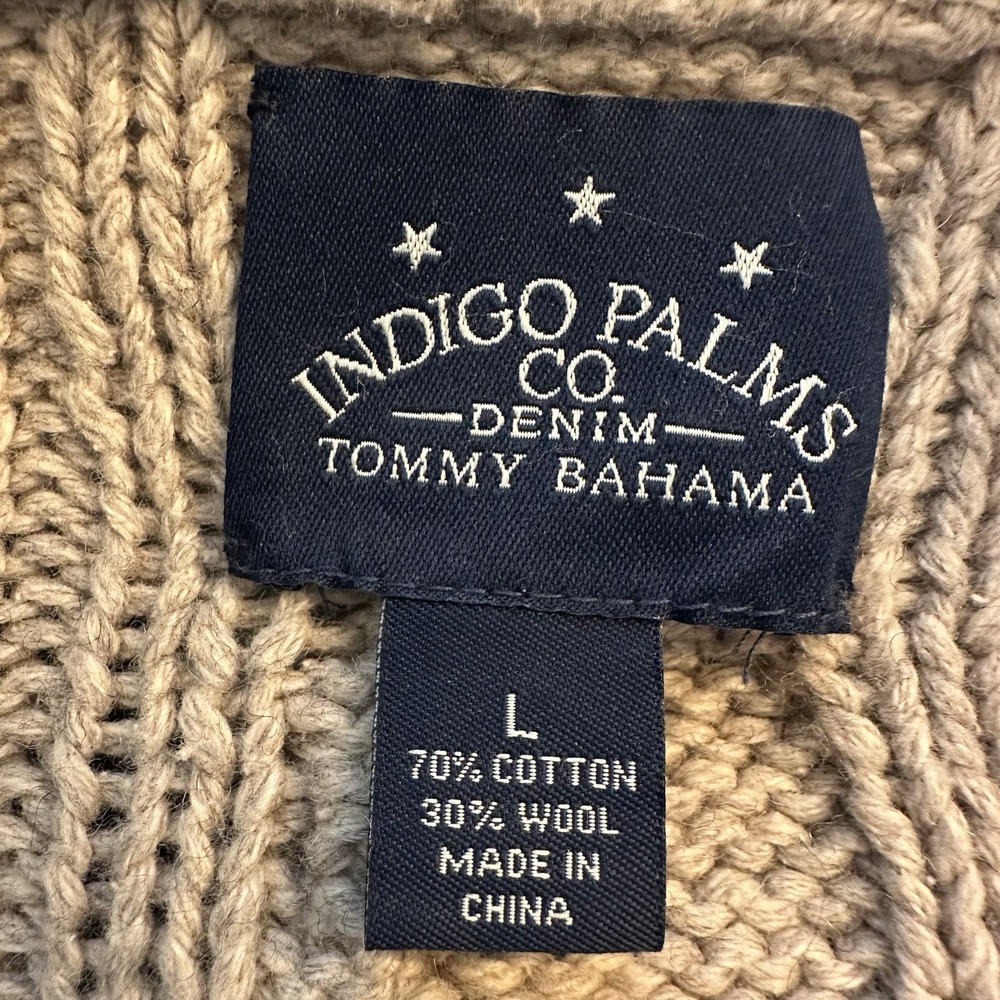 Tommy Bahama Indigo Palms Cable Knit Sweater Full Zip Wool Blend Chunky M Large - Picture 5 of 9